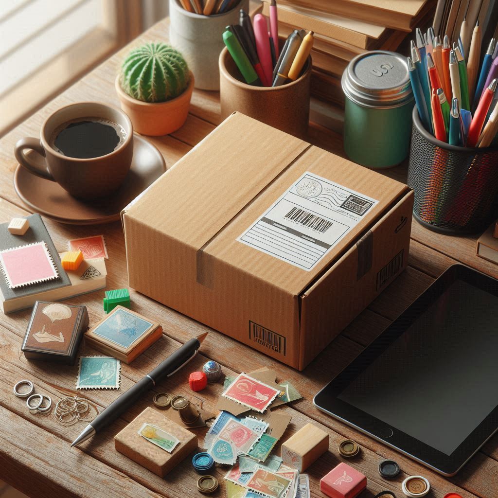 a postal carton on a table